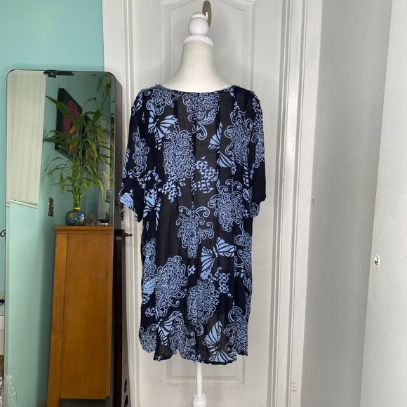 Roaman's Blue Floral Short Sleeve Lightweight Button Down Rayon Top, 18W #291 - Picture 3 of 10